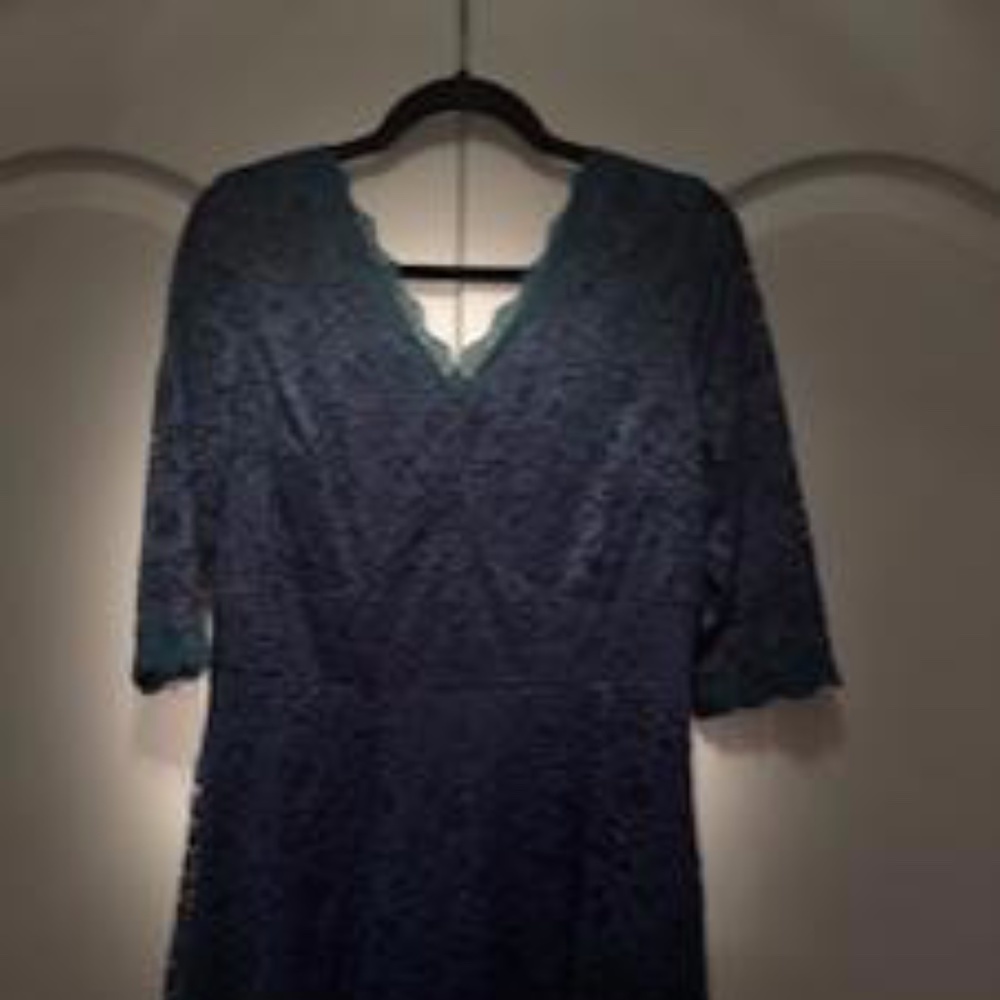 JASAMBAC- Deep Blue L/Size Fine Lace Low V Neck w/Zipper Backside & Blue Lining.